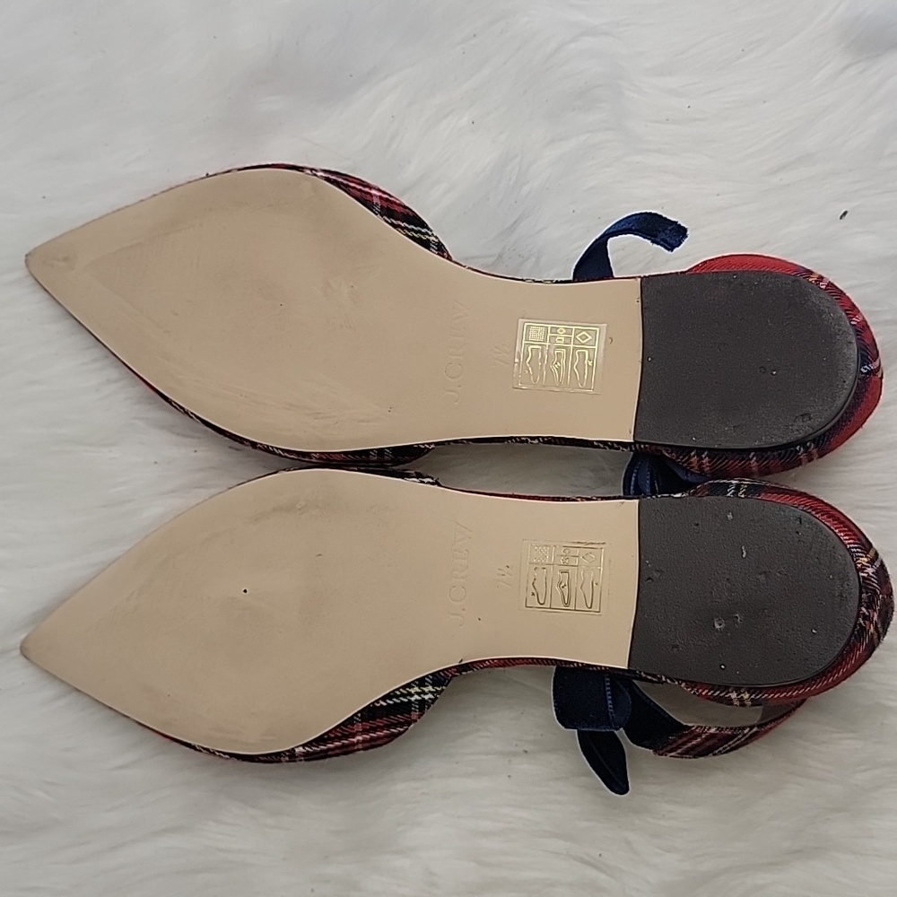 J.CREW Red Tartan Plaid d'Orsay Velvet Ankle Tie Festive Preppy Holiday Flat 7.5 - Picture 8 of 13